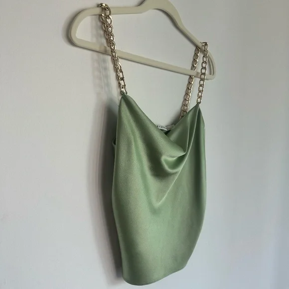 Alice + Olivia Cowl Neck Tank with Chains in Seafoam - Picture 3 of 11